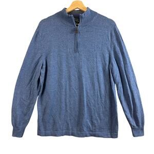 Jos A Bank Traveler Merino Wool Blue 1/4 Zip Pullover Sweater L Heather Blue